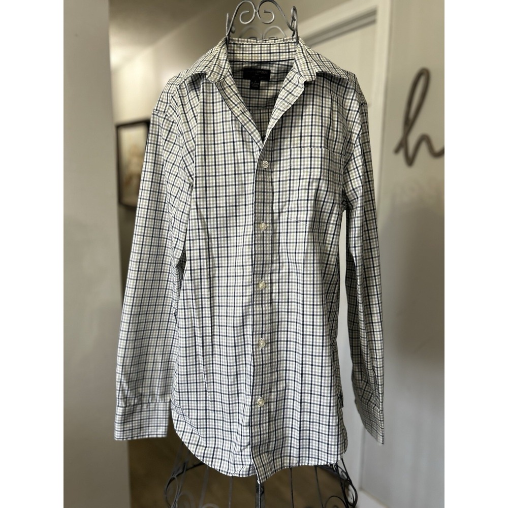 Banana Republic‎ Shirt Mens 15 15.5 Blue Green Plaid 100% Cotton Size Medium